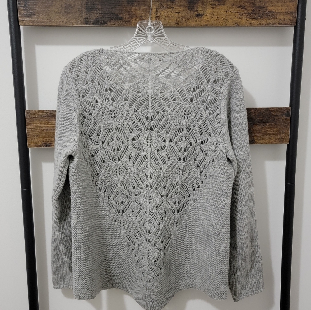 Bianca B Italy Knit Sweater Women's Large Wool Blend Gray Long Sleeve Crochet